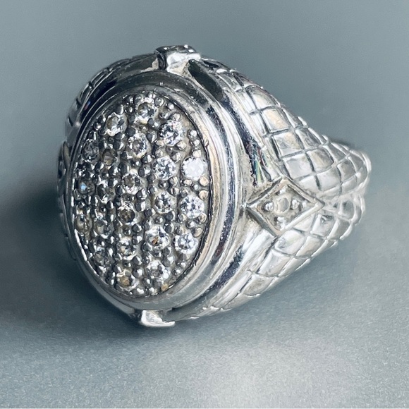 BASKET WEAVE PAVE CUBIC ZIRCONIA STERLING SILVER RING & PENDANT NECKLACE… - Picture 3 of 16